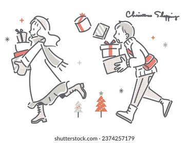 young couple enjoying winter shopping