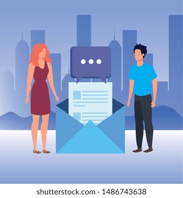 young couple with envelope mail