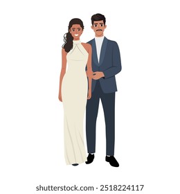 Pareja joven en ropa formal de noche. Ilustración de personaje de Vector plano