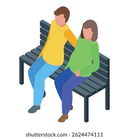 Young couple is expecting a baby and sitting on a bench, relaxing