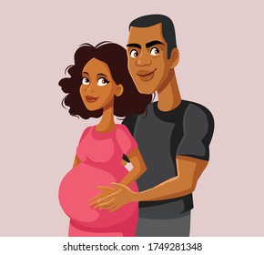 Young Couple Expecting Baby Vector Illustration. Loving parents to be awaiting child to arrive
