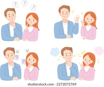 Young couple expression variation illustration material set