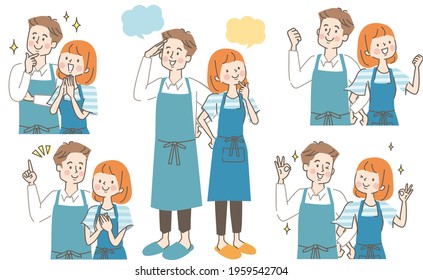 Young couple facial expression set