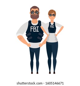 young couple fbi agents characters vector illustration design