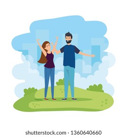 young couple in the field
