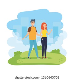 young couple in the field
