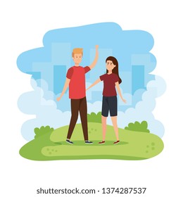 young couple in the field