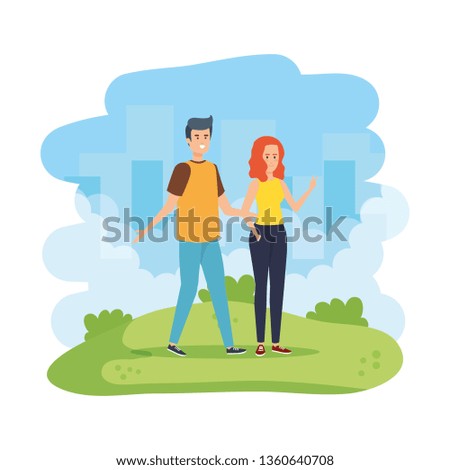young couple in the field