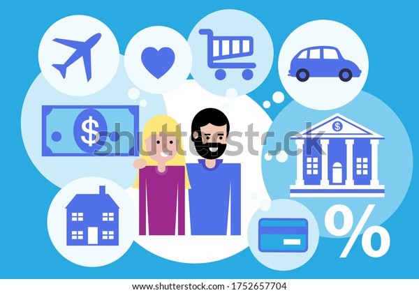 A\
young couple and finance options surrounding\
them.