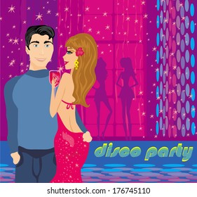 Young couple flirt and drink champagne 
