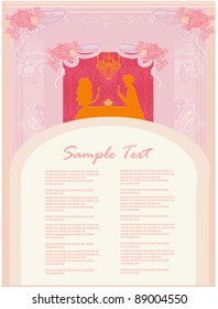 Young couple flirt and drink champagne - invitation card