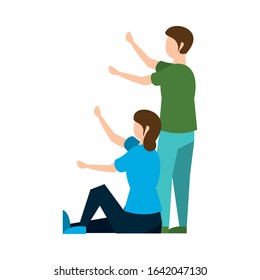 young couple friends avatars characters vector illustration design