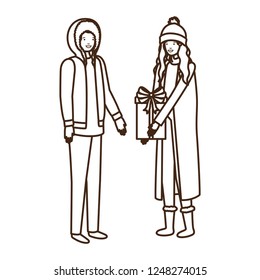 young couple with gift box avatar character