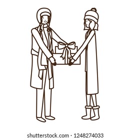 young couple with gift box avatar character