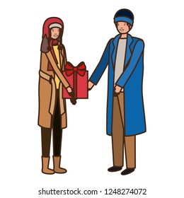 young couple with gift box avatar character