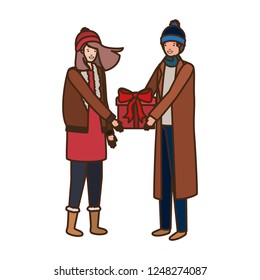 young couple with gift box avatar character