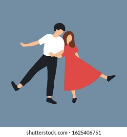 young couple girl and boy in clothes illustration on blue or grey background