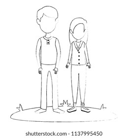 young couple in grass avatars characters