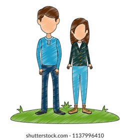 young couple in grass avatars characters
