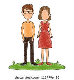 young couple in grass avatars characters