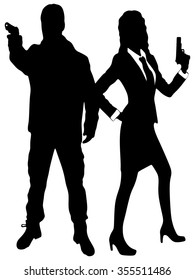 young couple with handguns