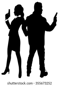 young couple with handguns