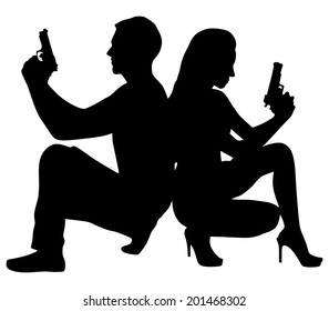 Young Couple With Handguns, Vector 