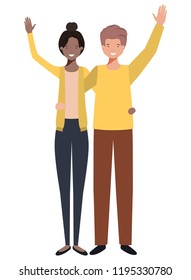 young couple with hands up avatar character