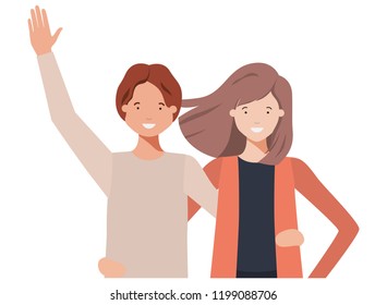 young couple with hands up avatar character