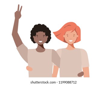 young couple with hands up avatar character