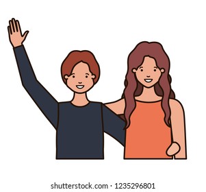 young couple with hands up avatar character