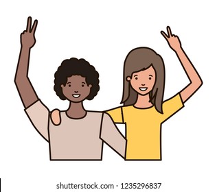 young couple with hands up avatar character