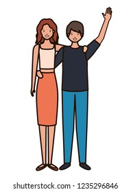 young couple with hands up avatar character