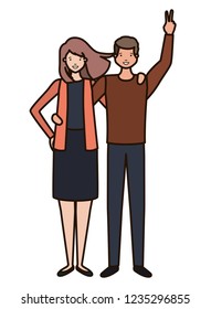 young couple with hands up avatar character