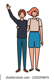 young couple with hands up avatar character