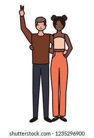 young couple with hands up avatar character