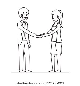 young couple handshake avatars characters