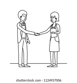 young couple handshake avatars characters