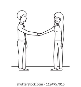 young couple handshake avatars characters