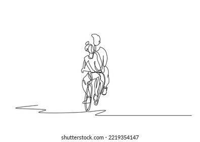 young couple happily moving together on the same bike