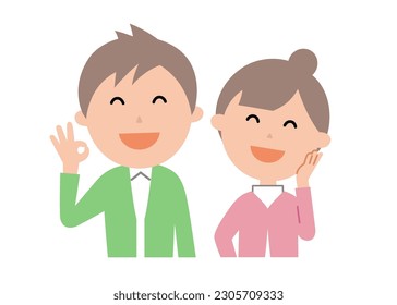 A young couple with a happy expression. This is the spring　winter version of the 3-head series.