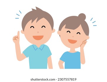 A young couple with a happy expression. This is the summer version of the 3-head series.