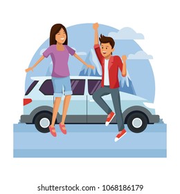 Young couple happy and jumping