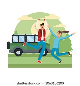Young couple happy and jumping