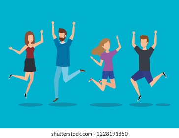 Young couple happy jumping