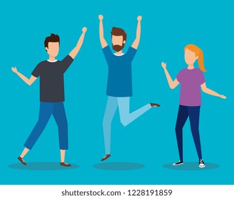 Young couple happy jumping