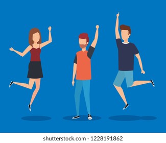 Young couple happy jumping