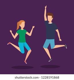 Young couple happy jumping