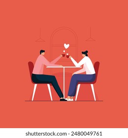 Young couple having coffee together at a Restaurant, Romantic Talk on a Tea Break, Feeling Love and Happiness