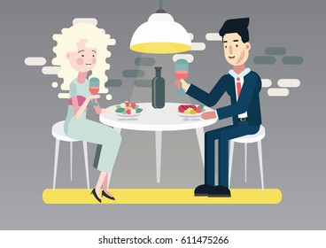 Young couple having date at romantic restaurant. 